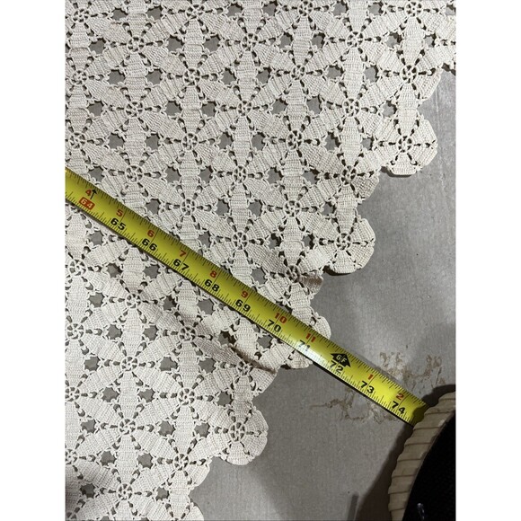 Vintage Hand Crochet Lace Tablecloth Ecru 72”x48” Scalloped Edge - Picture 2 of 6